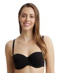 Jockey FE52 Women's Under-Wired Padded Super Combed Cotton Elastane Stretch Full Coverage Multiway Styling Strapless Bra with Ultra-Grip Support Band_Black_34B