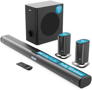 MAJORITY Everest 5.1 Sistema audio surround Dolby Audio con soundbar | 300 WATT con subwoofer wireless | Altoparlanti satellitari rimovibili ricaricabili | Multiconnessione