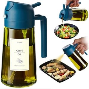 TrendPlain - Original 16oz/470ml Olive Oil Dispenser Bottle for Kitchen Gadgets and Air Fryer Accessories - Olive Oil Sprayer for Cooking w/Stickers (Light Blockage) - Navy