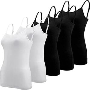 BQTQ 5 Pcs Camisole for Women Undershirt Spaghetti Strap Camisole Tank Tops, XL Black, White