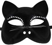 Skeleteen Venetian Black Cat Mask - Masquerade Costume Half Face Eye Mask For Kids And Adults