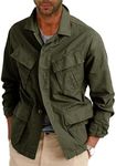 Runcati Mens Lightweight Safari Jacket Button Up Cotton Outdoor Military Zip Up Cargo Long Sleeve Outwear, Army Green, X-Large