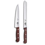 Victorinox Wood Kitchen Set, 2 pcs., Bread Knife, Carving Knife, Extra Sharp, Noble Wooden Handle, Brown