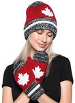 Belle Dame Maple Leaf Canadian Themed Winter Beanie Hat Mittens Gloves Set Warm Knit with Fleece Lined (HT501/GL501)