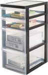 Iris Ohyama, Plastic Drawers Storage Unit, Plastic Storage Drawers, A4 Format & 4 Wheels, H61.5cm/4 Drawers Mix, BPA Free, Black, W40 x D29 x H61.5cm, DC-322