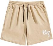WDIRARA Men's Letter Graphic Print Drawstring Waist Tie Front Pocket Track Shorts Khaki L