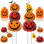 Beterzack 2 Set Halloween Garden Stakes, 38" Stacked Metal Pumpkins Jack-o-Lantern Decorative with 2 Halloween Pumpkin Leaf Bags,Halloween Metal Yard Signs for Outside Garden Lawn Porch Pathway