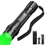 FandyFire Green Light Flashlight, LED Green Hunting Light, 520-530nm Green Light for Hunting, Zoomable Tactical Green Flashlight for Hog Coyote and Varmint Night Hunting