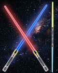 7 Colors Changing Light Saber, Extendable FX Sound with Motion Sensor, Galaxy War Fighter Sword Toy for Kids, Halloween Xmas Birthday Present(2 Pack)