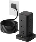 Tagzilo Power Strip Tower with Surge Protector 1800J, Fast Charging Tower PD20W USB-C Ports with 12 AC Outlets, Extension Cord for Home Office Dorm Room, 15ft, Black