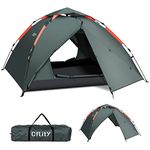 Cflity Camping Tent, 3 Man Instant Pop Up Tent Waterproof Three Layer Automatic Dome Tent, Large Lightweight 4 Seasons Tent, Backpacking Tent with Removable Rain-Fly 2 Extensible Porch for Camping