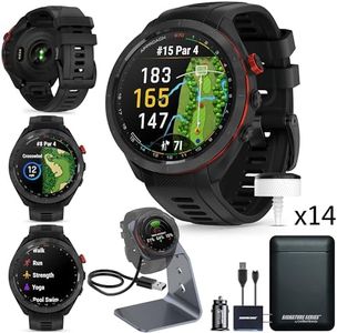 Garmin Approach S70 Golf Smartwatch | AMOLED Display | Shot Execution/Putt Alignment | Golfing System with Approach CT10 Full Kit, Club Tracking System (14 Sensors) and Signature Stand Power Bundle