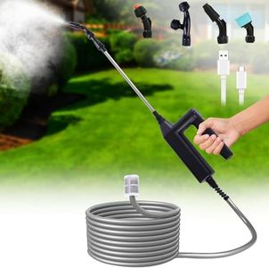 Electric Plant Sprayer, Battery Powered Sprayer, Portable Multi-Purpose Garden with 5 m,Retractable Wand and 4 Nozzles for Garden,Terrace,Car Wash, Lawn and Weeds (4 Nozzle)