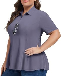 Casei Women's Plus Size Golf Polo Shirts Short Sleeve Collared Tennis Workout Tops Loose Fit UPF 50+ Dark Gray XL