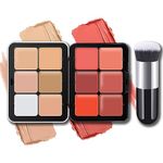 NewBang 12 Colors Cream Blush Palette, Color Correcting Concealer Foundation Palette, Long Wearing Smudge Proof Blendable Matte Finish Blush Powder Highlighter and Cream Contour Palette Makeup (01)