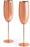 Beautify Champagne Flutes, Set of 2 Copper Stainless Steel Processco Glasses, 250ml Long Stem Champagne Glasses, Shatterproof Wine Glasses