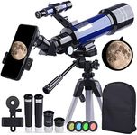 Telescope, Astronomy Telescope for Adults, 400mm AZ Mount 16X-200X Telescope, 70mm HD Refractor Astronomical Telescope with Adjustable Tripod, Backpack, Phone Adapter…