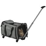 PawHut 4 in 1 Pet Carrier On Wheels for Cats, Miniature Dogs, Pet Trolley, Sling Bag, Cat Travel Carrier Bag, Car Seat with Telescopic Handle, Storage, Grey