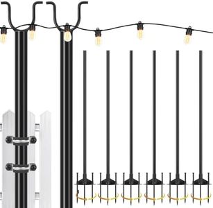 PULLAFUN 8 Pack String Light Poles,11FT 4-in-1 Outdoor String Light Pole Stand for Hanging String Lights for Patio, Garden, Bistro, Wedding, Parties,Deck,Black