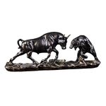 Fenteer Bull and Bear Fight Figurine, Bear and Bull Statue, Cow Figure Decoration Cattle Sculptures for Home, Shelf, Office, Financial Broker Gifts, Copper 28x8x11.5cm