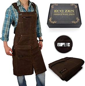 Shop Apron - 16 oz Long Waxed Canvas Work Apron with Pockets | Waterproof, Fully Adjustable to Comfortably Fit Men and Women Size S to XXL | Tough Tool Apron to Give Protection and Last a Lifetime