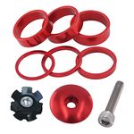 Saipor 9PCS Bicycle Headset Spacer Kit with Stem Top Cap, Long Bolt, Headset Star Nut 1-1/8 inch 28.6mm Aluminium Alloy Bicycle Front Fork Stem Spacers 2mm, 3mm, 5mm, 10mm for MTB BMX Road Bike (Red)