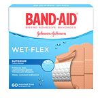 Band-Aid Water Resistant Wet-Flex Adhesive Bandages, Assorted Sizes Value Pack, Small, Regular, Large, 60 Bandages