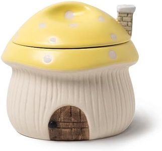 RESVUGA French Onion Soup Bowl with Lid, Ramekin, Funny Mushroom House Style Novelty Bowl, Lava Cakes, Creme Brulee, Egg Cooker. with Heat Dissipation Vents, 320 ml. (Yellow)