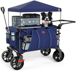 EVER ADVANCED 225L Festival Trolley on Wheels with Removable Canopy, 150KG Heavy Duty Camping Trolley, Push & Pull Beach Cart with 3 Large Pockets, Garden Folding wagon Fishing Blue