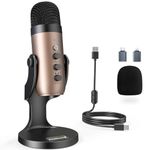 zealsound USB Microphone, k66 Gold Cardioid Condenser Mic for PC iPhone PS5 Phone Laptop, W/Noise Reduce/Mute/Gain, Plug & Play for Recording, Podcast, Gaming, YouTuber, TikTok Stream on Mac Android