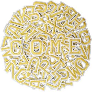 104pcs Gold Iron on Letters Patches, Embroidery Fabric Letters Applique Patch for Clothing, Jackets, Jeans, Hats, Backpacks, Socks