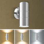 ALUSSO Outdoor Wall Light, Stainless Steel Up Down Security Light IP65 Waterproof, 2X 8W GU10 Bulb Included, Warm White/Neutral White/Cool White Selectable, Outside Sconce Wall Mounted for House