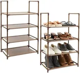 Juvale 2 Pack Brown 4-Tier Narrow Shoe Rack for Entryway, Metal Free Standing Shelf Organizer for Closet (17 x 11 x 30 In)