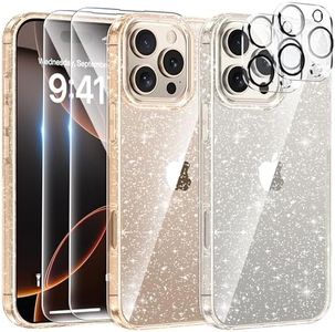 AROYI 5 en 1 Coque Compatible avec iPhone 16 Pro 6,3, Paillettes avec 2 Tempered Glass et 2 Protections pour Appareil Photo Étui, Silicone Antichoc Housse Glitter Shines Shockproof Bumper Case