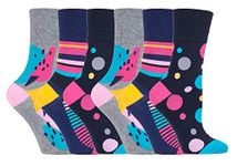 SockShop 6 pairs Ladies Cotton Gentle Grip UK 4-8, EUR 37-42 Socks - NEW variations (6 x RH189 C/B Hyper)