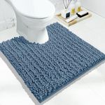 Yimobra Luxury Shaggy U-Shaped Toilet Rug, 24.4 X 24.4 Inches, Soft Comfortable Contour Mat for Bathroom Floor, Non Slip Bath Carpet, Maximum Absorbent, Quick Drying, Machine-Washable, Denim Blue