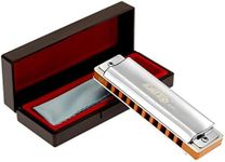 East top Advanced Diatonic Harmonica Key of Bb, 10 Holes Diatonic Blues Mouth Organ Harmonica with Silver Cover, Harmonicas For Adults, Professionals and Students