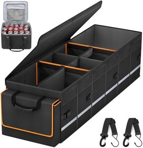 Car Trunk Organizer and Storage with Removable Leakproof Cooler Bag, 6 Removable Dividers for Custom Space, Collapsible Trunk Storage with Non Slip Bottom, Foldable Cover. And 3 Year Warranty