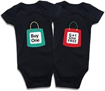 DEFAHN Funny Twins Baby Bodysuits Boys Girls Rompers 2 Pack Twin Matching Clothes Outfits for Newborn Infant, Black 01, 0-3 Months