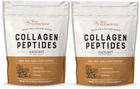 Live Conscious Collagen Peptides Powder - Hazelnut Collagen Powder - Hair, Skin, Nail, & Joint Support - Type I & III Grass-Fed Collagen Supplements for Women and Men - 30 Servings (2-Pack) - 12.4oz