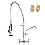 iVIGA Commercial Kitchen Faucet Wall Mount with Pre-Rinse Sprayer 36" Height Wall Mount Kitchen Sink Faucet 8 Inch Center with 10" Add-on Swing Spout Faucet & Coiled Spring Pull Down Spray