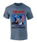 Trenz Shirt Company Bulletproof Trump Shot 2024 Short Sleeve T-Shirt, Heather Indigo, Large