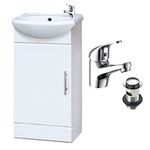 Gloss White 400mm Semi Reccessed Vanity Basin Sink Unit & Dom Tap & Waste