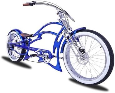 Tracer Raider Pro DS7 26inch Beach Cruiser Bike Adult Stretch Chopper Bicycle, 7 Speed Disc Brake Men's Cruiser with Oversized Hi-Ten Steel Frame, 3.0inch Fat Tires (Blue)