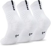 Disile Elite Basketball Socks, Cushioned Athletic Sports Crew Socks for Men & Women…, 3 Pairs White Sort B, Large