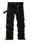 OCHENTA Men's Cotton Casual Cargo Work Pants Baggy Travel Hiking with Multi Pockets Black 32