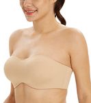 Lemorosy Women's Smooth Seamless Strapless Bandeau Non Padded Underwire Minimizer Support Bras(34C, Nude)