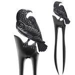 2PK U Shaped Viking Raven Metal Hair Prong Forks French Hair Styling Pins Black Wicca Witch Sticks Renaissance Festival Acceossories for Women Perfect for Thick Hair