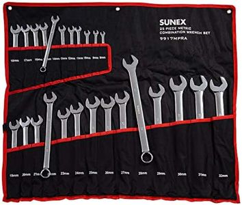 Sunex Tools 9917MPRA Metric V-Groove Combination Wrench Set, 8mm - 32mm, Fully Polished, 25-Piece (Includes Roll-Case)