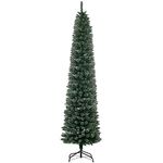 HOMCOM 7.5FT Artificial Snow Dipped Christmas Tree, Xmas Pencil Tree, Holiday Home Indoor Decoration with Foldable Black Stand for Party, Green